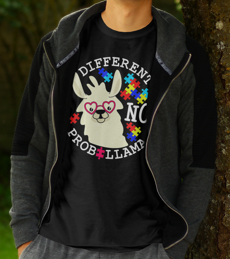 Different No Probllama Autism Awareness T-Shirt