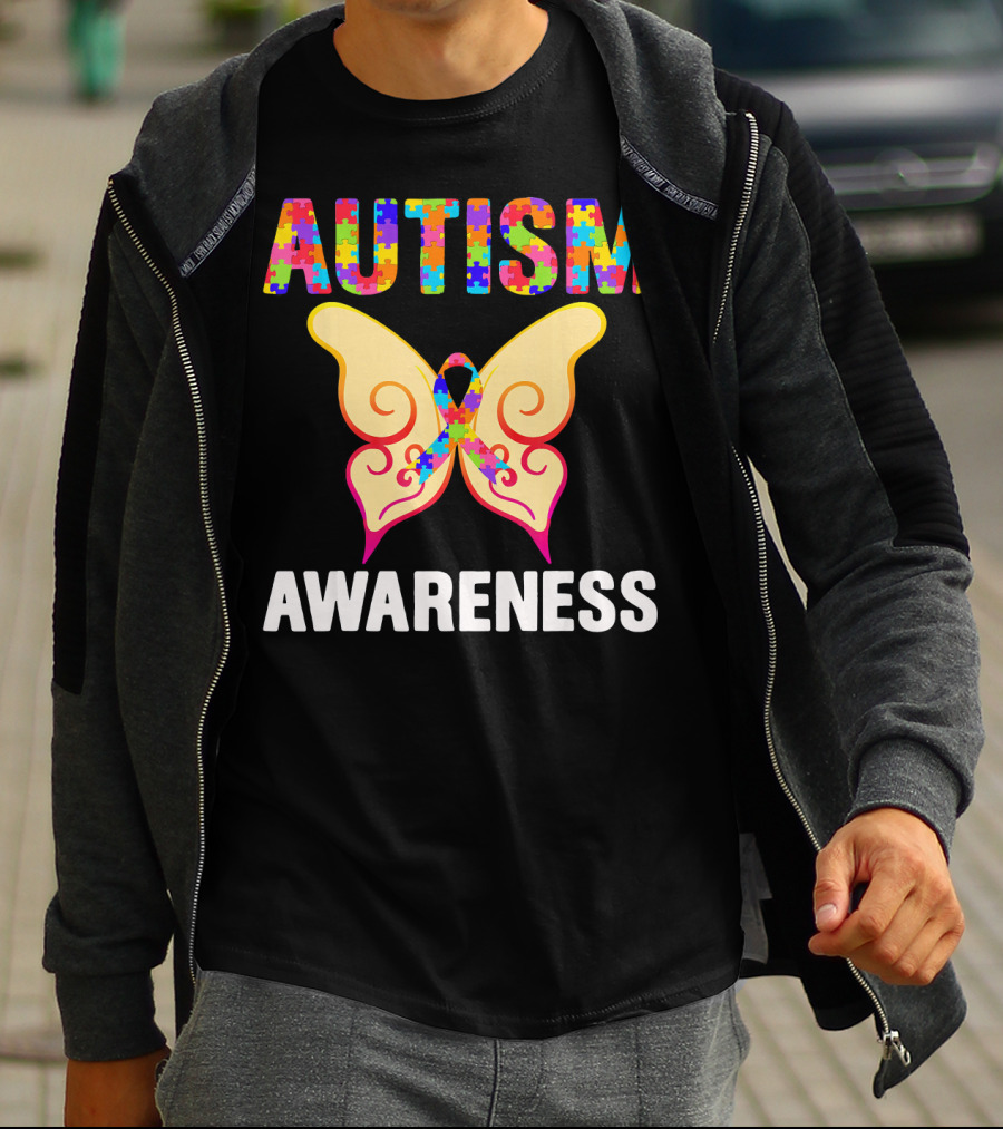 AUTISM AWARENESS Puzzle Piece Butterfly T-Shirt
