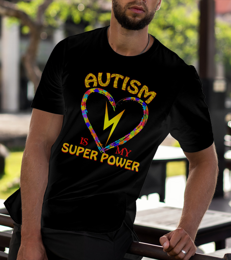 Autism Is My Super Power Heart Puzzle Lightning T-Shirt