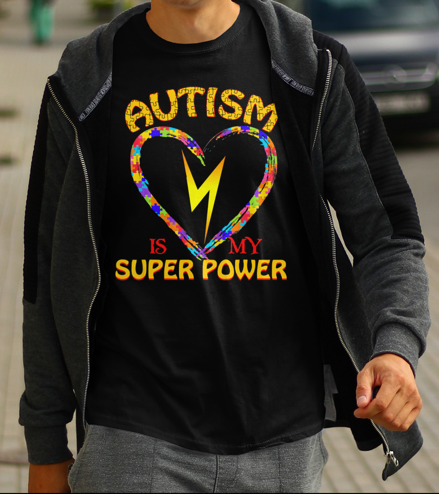 Autism Is My Super Power Heart Puzzle Lightning T-Shirt