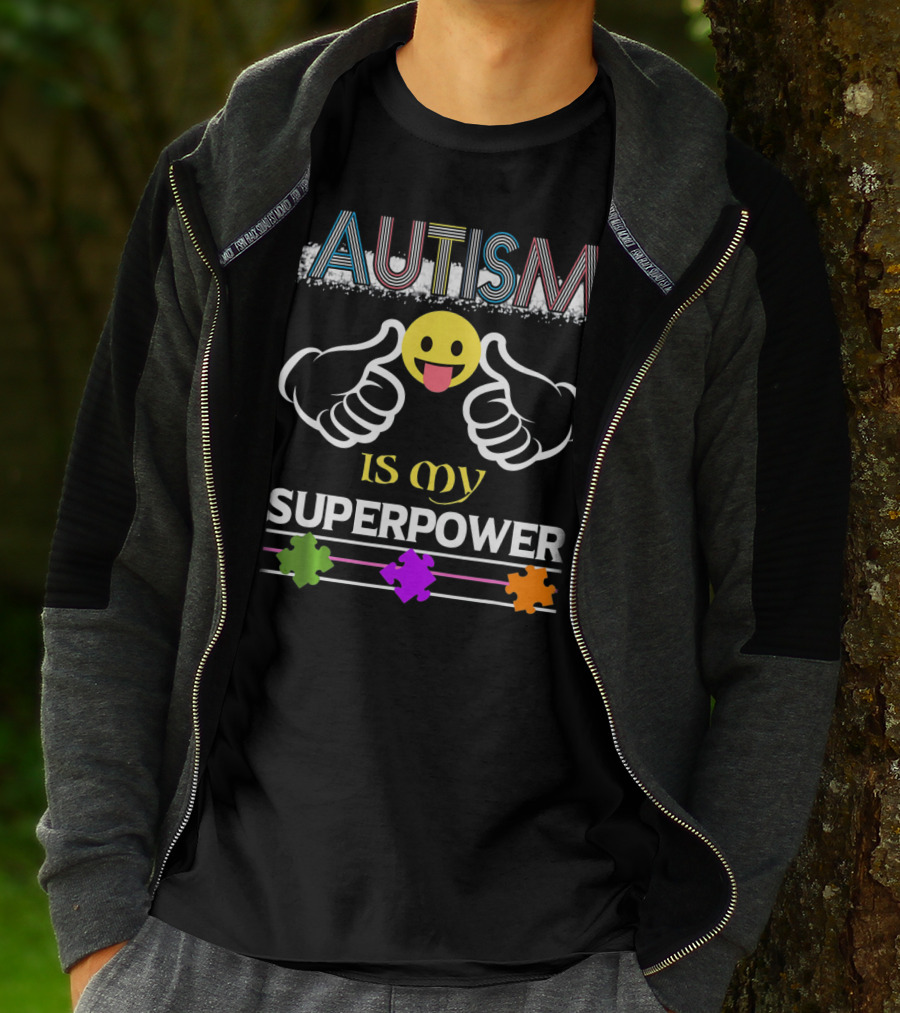 AUTISM Is My Superpower Thumbs Up Emoji Puzzle Pieces T-Shirt