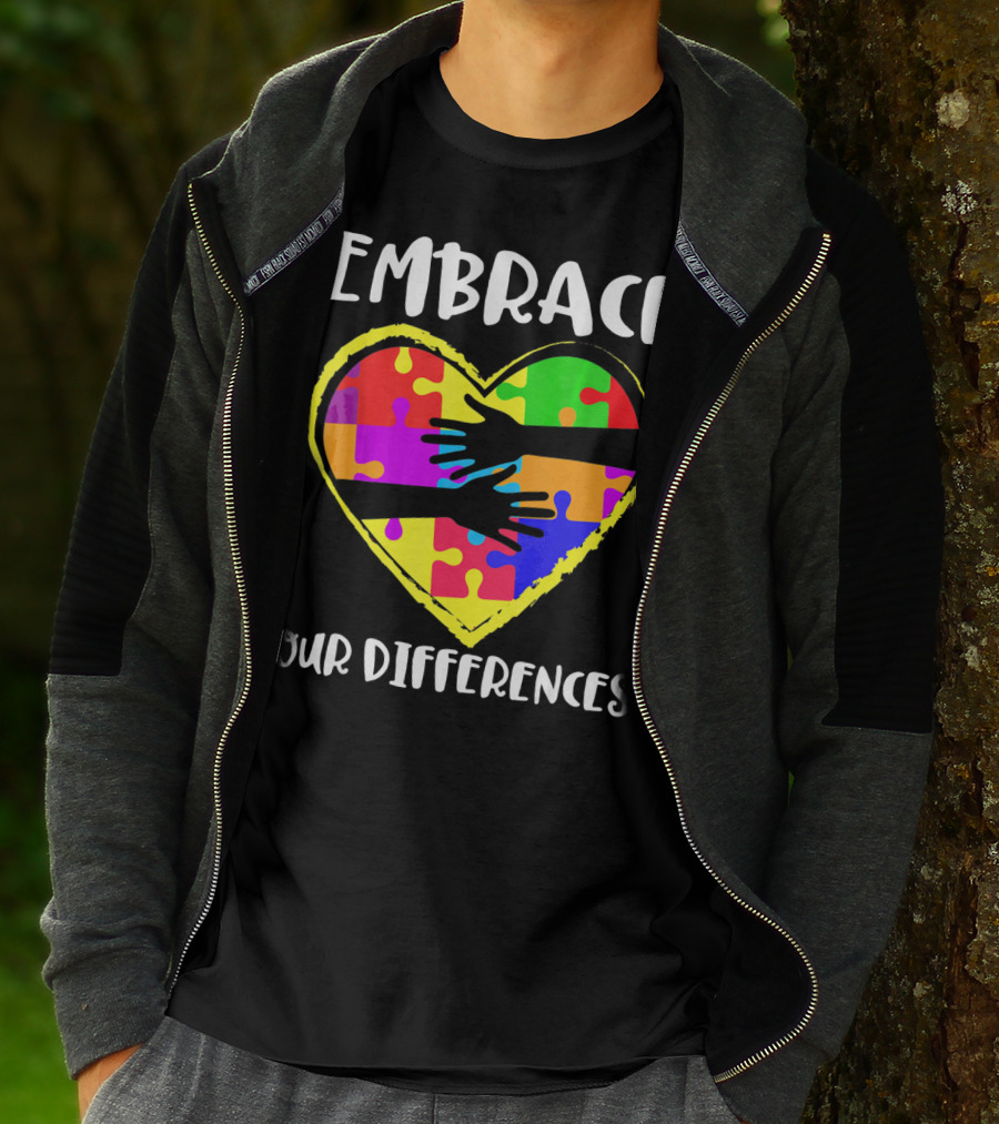 Embrace Our Differences Autism Awareness Heart Puzzle T-Shirt