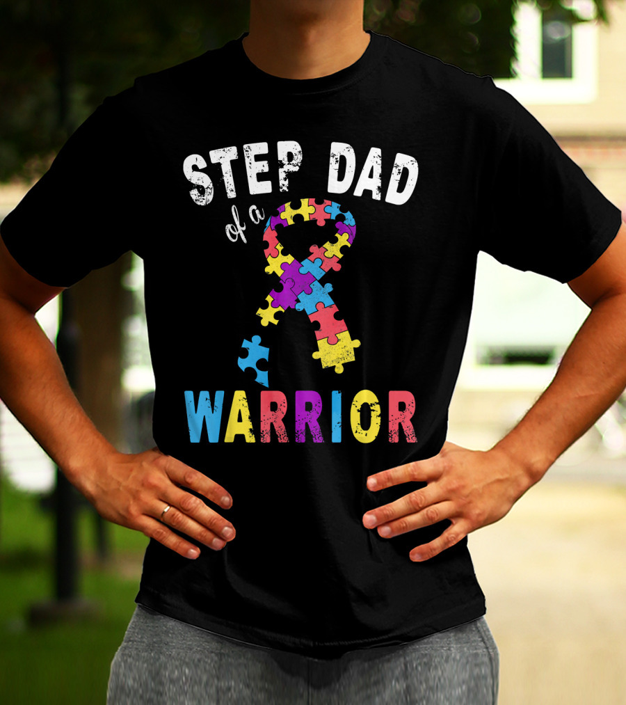 Step Dad Of A Warrior Autism Awareness Puzzle T-Shirt