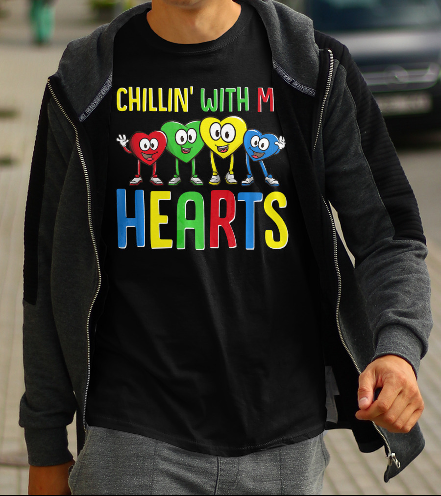 Chillin With My Hearts Colorful Cartoon Characters T-Shirt