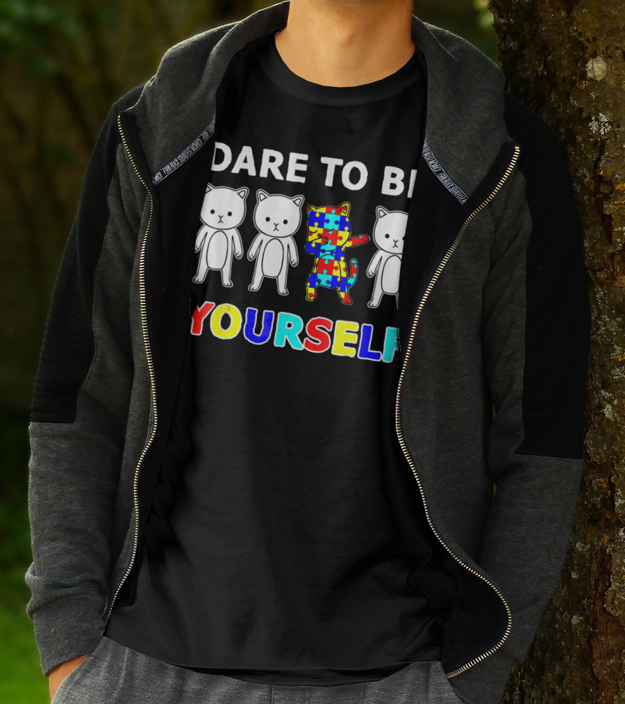 Dare To Be Yourself Cat Dabbing Autism Puzzle T-Shirt