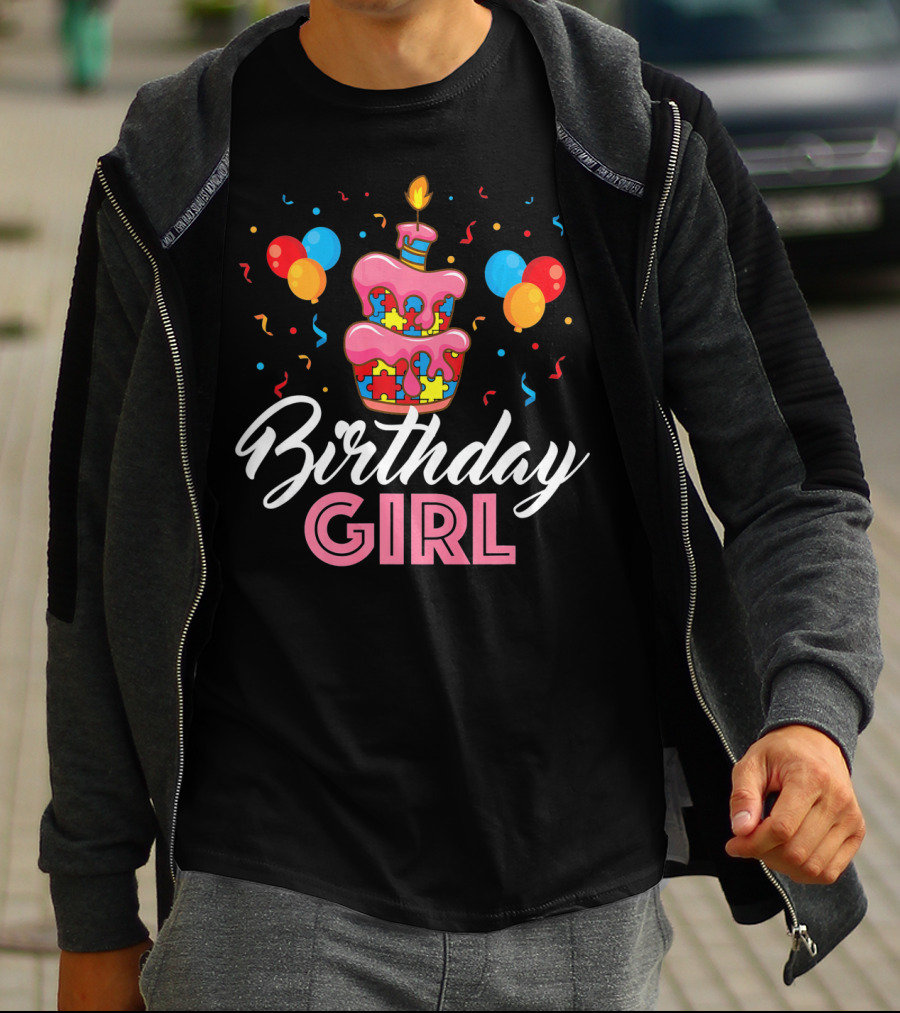 Birthday Girl Autism Puzzle Cake T-Shirt