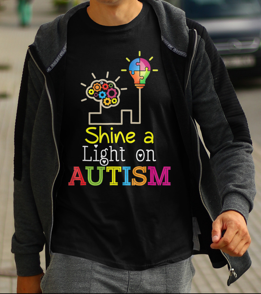 Shine A Light On Autism Puzzle Bulb Awareness T-Shirt