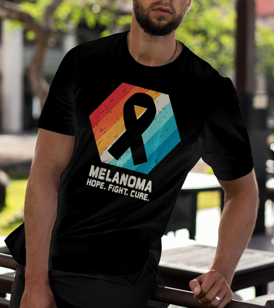 Melanoma Hope Fight Cure Awareness Ribbon Retro Stripe T-Shirt