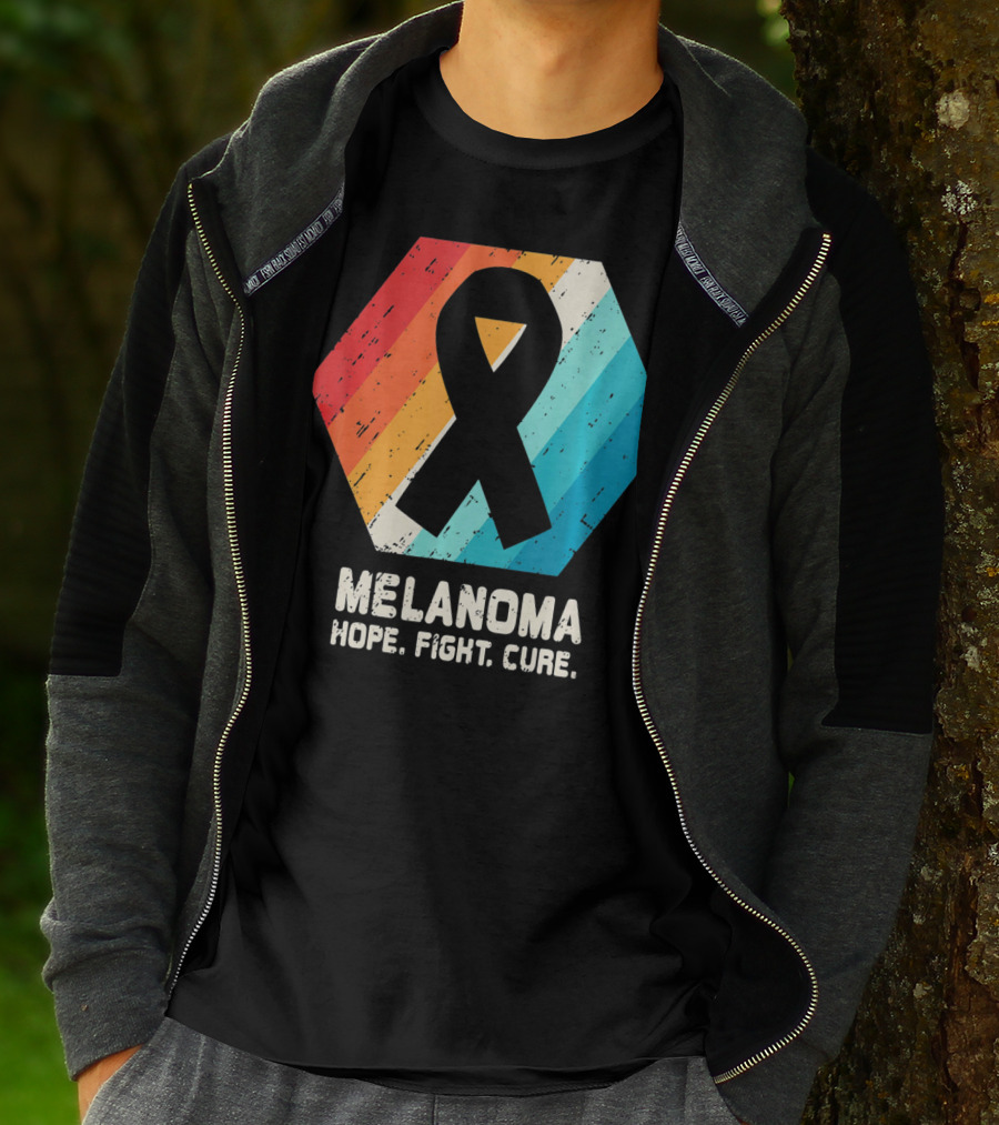 Melanoma Hope Fight Cure Awareness Ribbon Retro Stripe T-Shirt