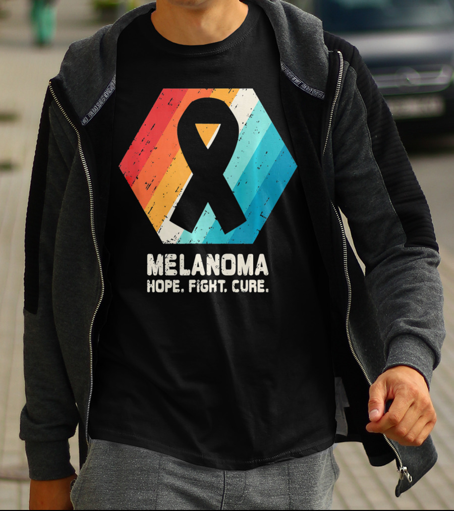 Melanoma Hope Fight Cure Awareness Ribbon Retro Stripe T-Shirt