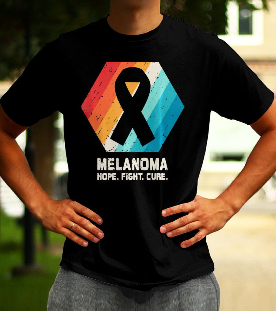 Melanoma Hope Fight Cure Awareness Ribbon Retro Stripe T-Shirt