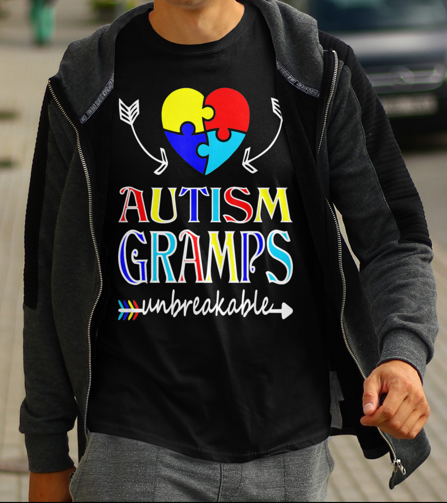 Autism Gramps Unbreakable Heart Puzzle Arrows Awareness T-Shirt