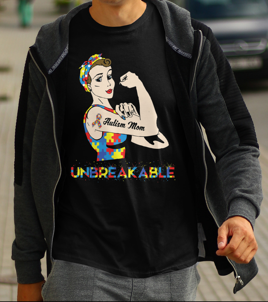 Unbreakable Autism Mom Puzzle Piece Awareness T-Shirt