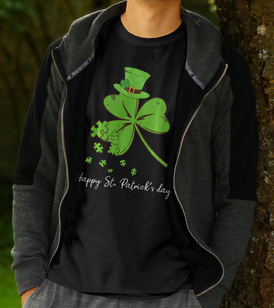 Happy St. Patrick's Day Puzzle Shamrock With Leprechaun Hat T-Shirt