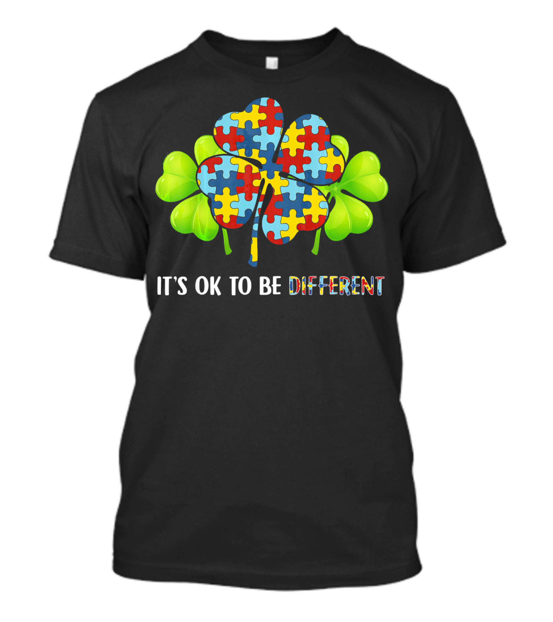 It's OK To Be Different Shamrock Autism Puzzle Piece T-Shirt