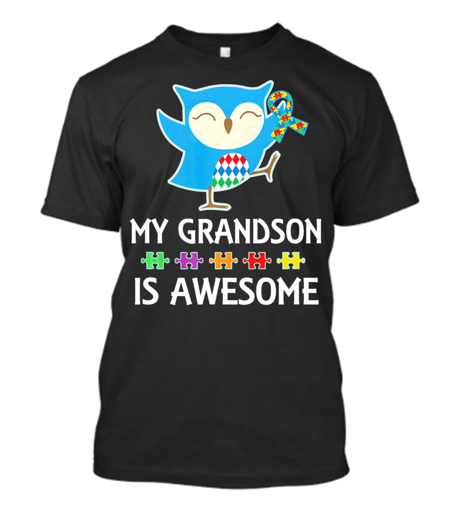 Autism Awareness My Grandson Is Awesome Owl Puzzle T-Shirt