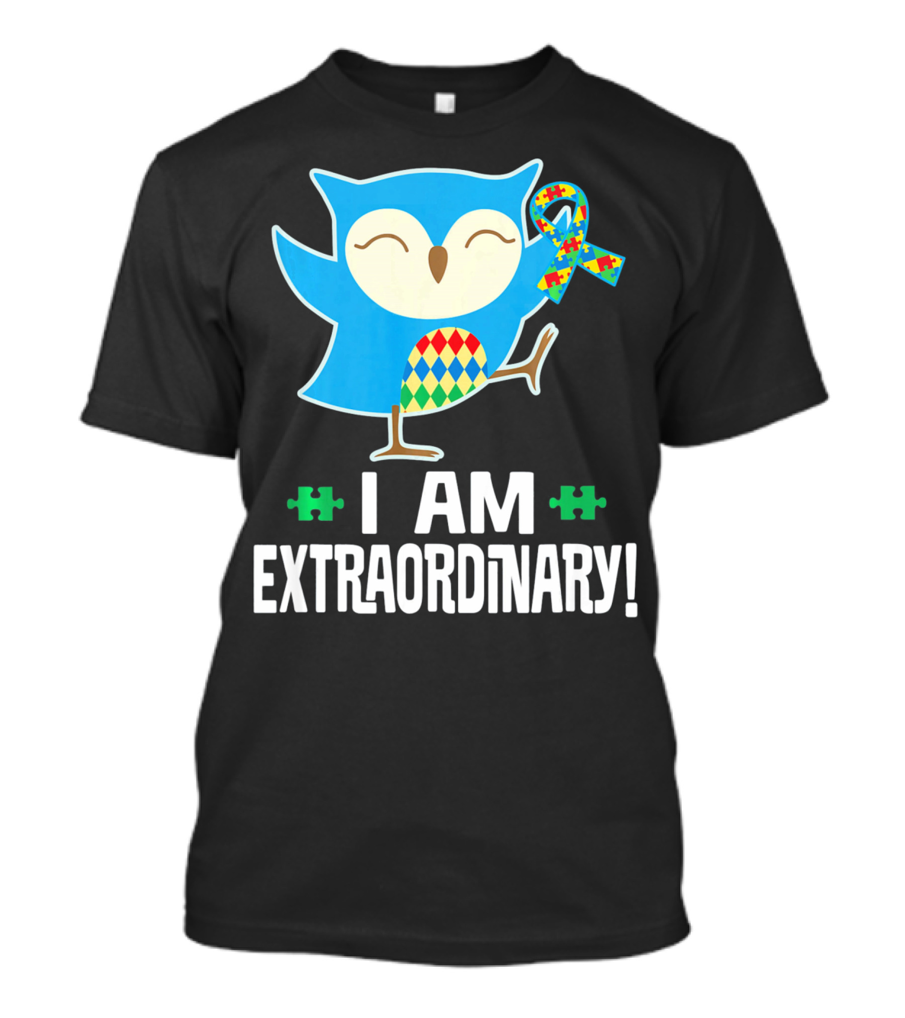 I Am Extraordinary Autism Awareness Autistic Spectrum Disor Puzzle Ribbon Owl T-Shirt
