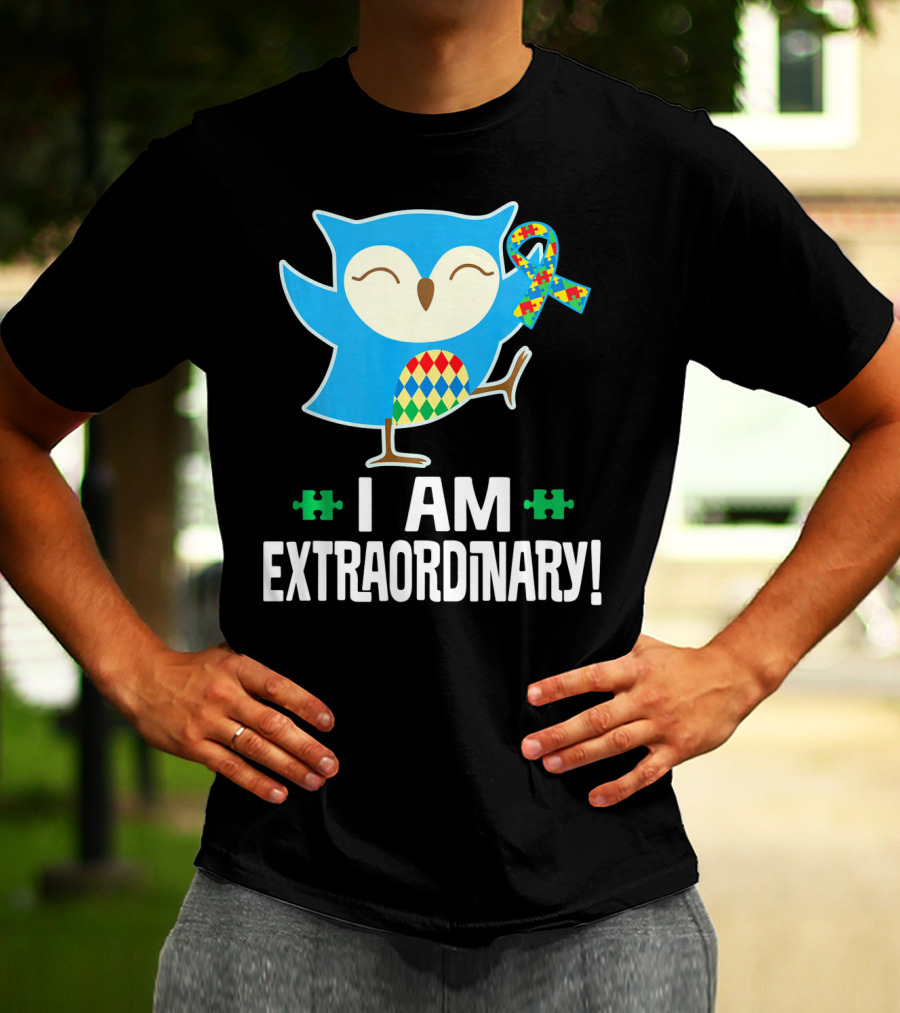 I Am Extraordinary Autism Awareness Autistic Spectrum Disor Puzzle Ribbon Owl T-Shirt