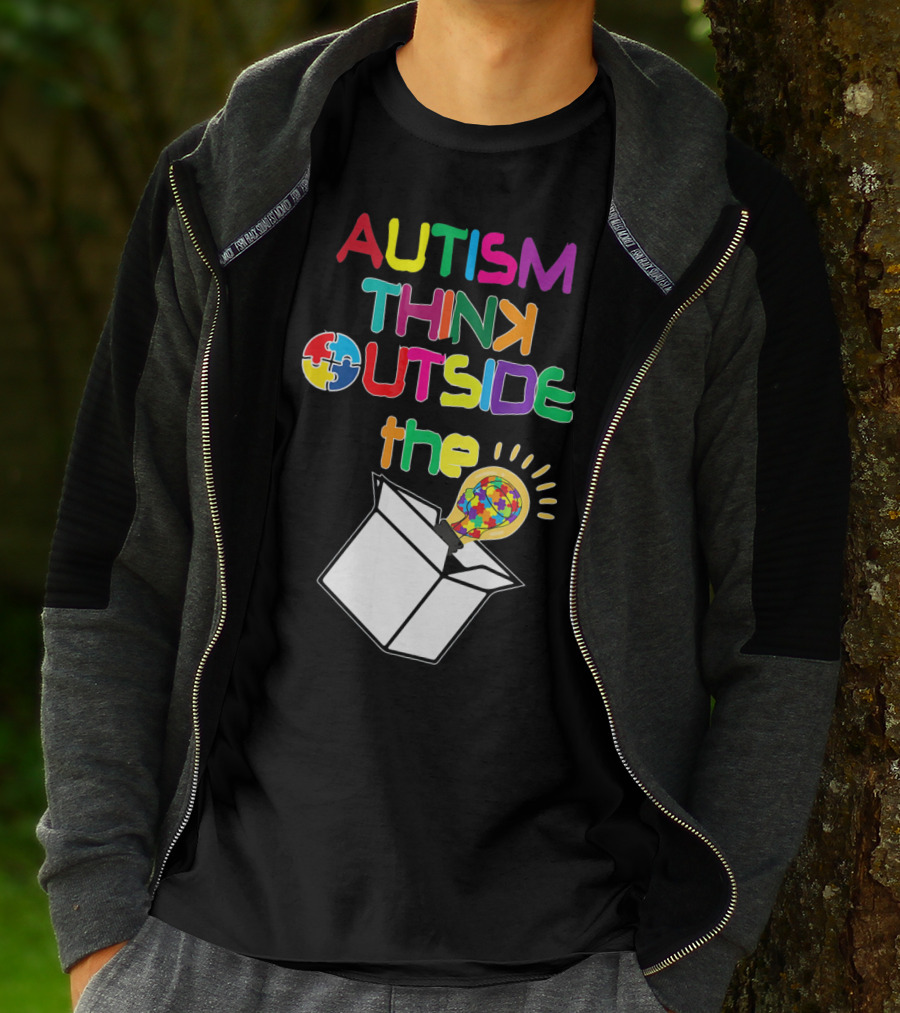 Autism Think Outside The Box Puzzle Piece Lightbulb Awareness T-Shirt