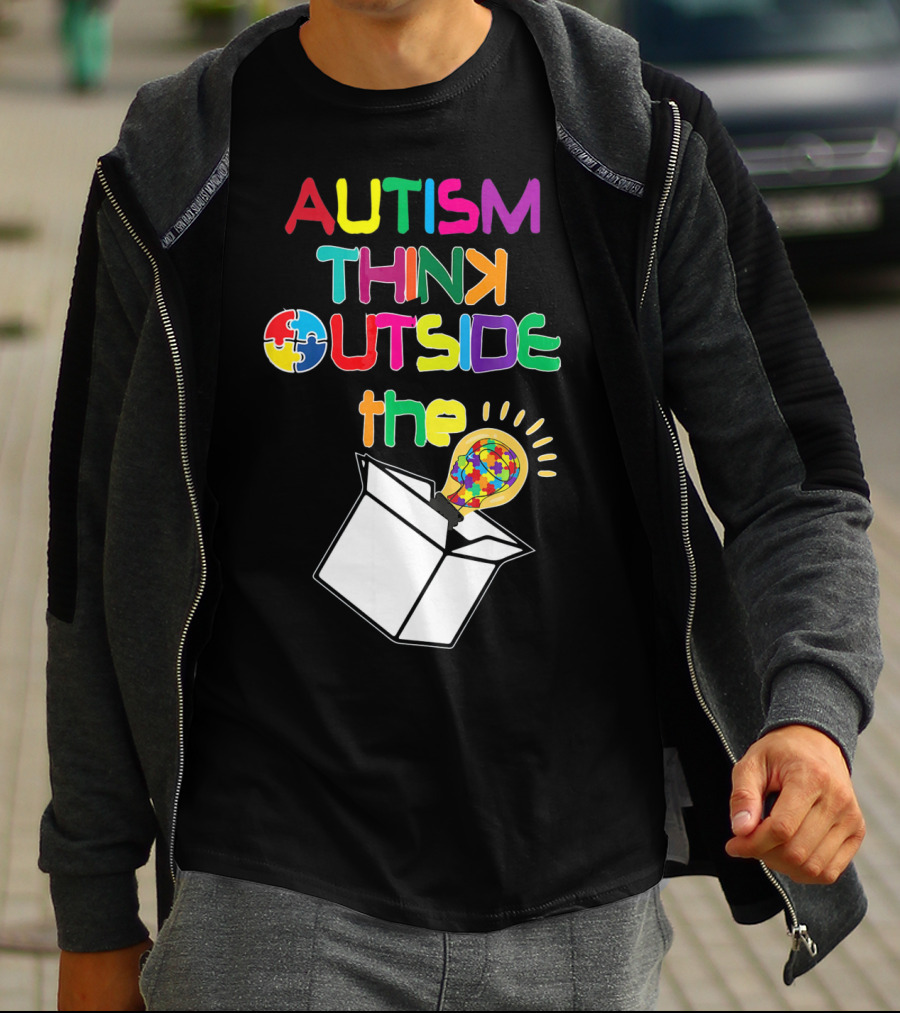 Autism Think Outside The Box Puzzle Piece Lightbulb Awareness T-Shirt