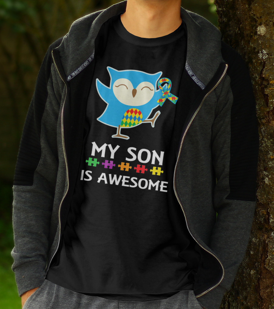 My Son Is Awesome Autism Awareness Owl With Puzzle T-Shirt
