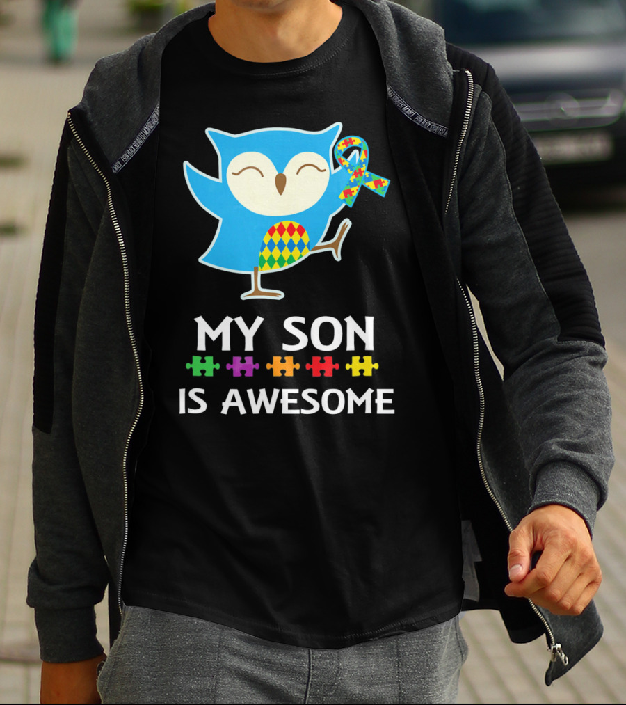 My Son Is Awesome Autism Awareness Owl With Puzzle T-Shirt