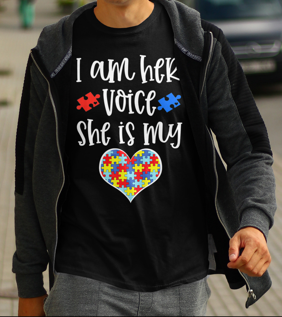 I Am Her Voice She Is My Heart Autism Mom Autistic Daughter T-Shirt