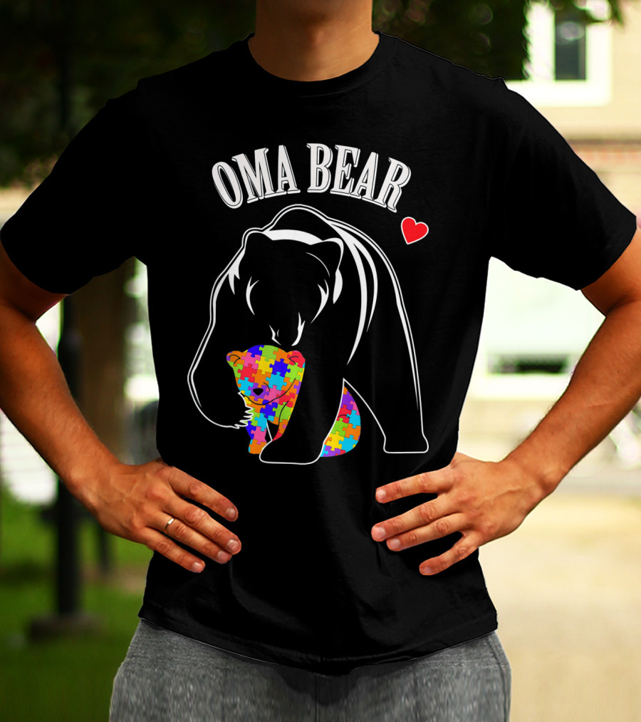 Oma Bear Autism Awareness Love Puzzle Heart T-Shirt