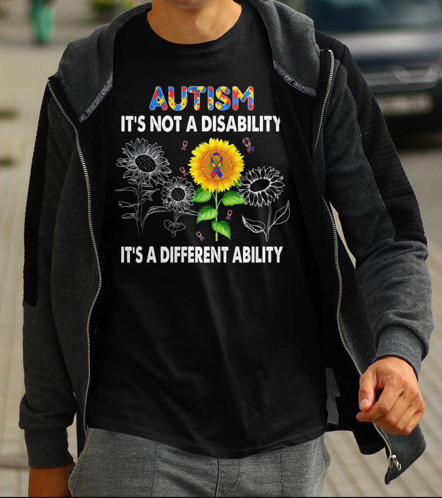 Autism Awareness It's Not A Disability It's A Different Ability Sunflower Puzzle T-Shirt