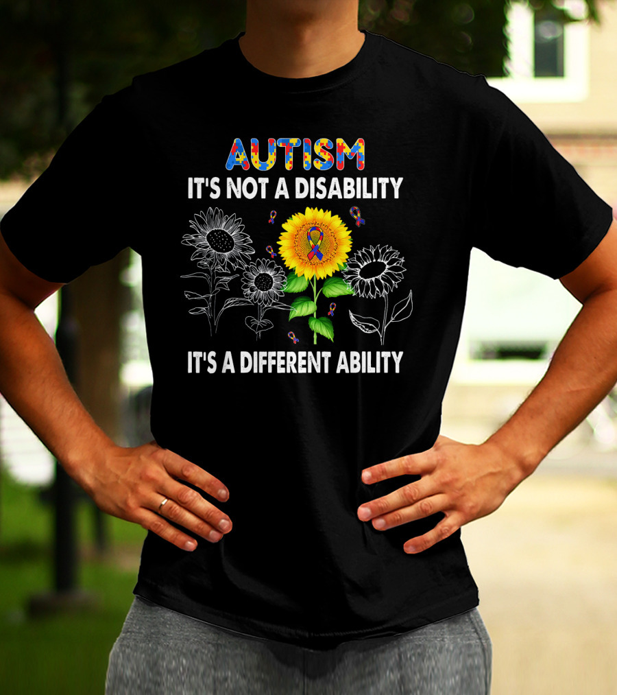 Autism Awareness It's Not A Disability It's A Different Ability Sunflower Puzzle T-Shirt