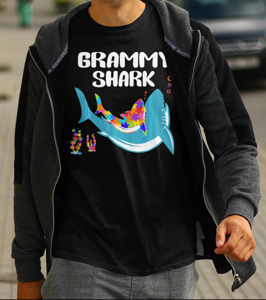 GRAMMY SHARK Autism Awareness Puzzle Shark T-Shirt