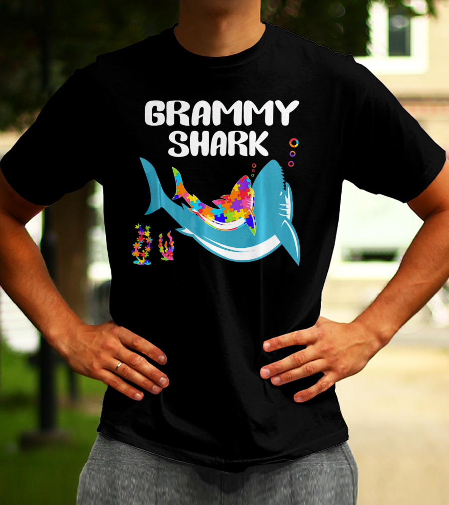 GRAMMY SHARK Autism Awareness Puzzle Shark T-Shirt