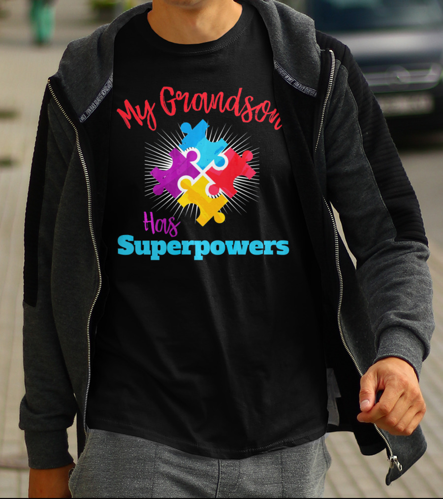 My Grandson Has Autism Superpowers Puzzle T-Shirt