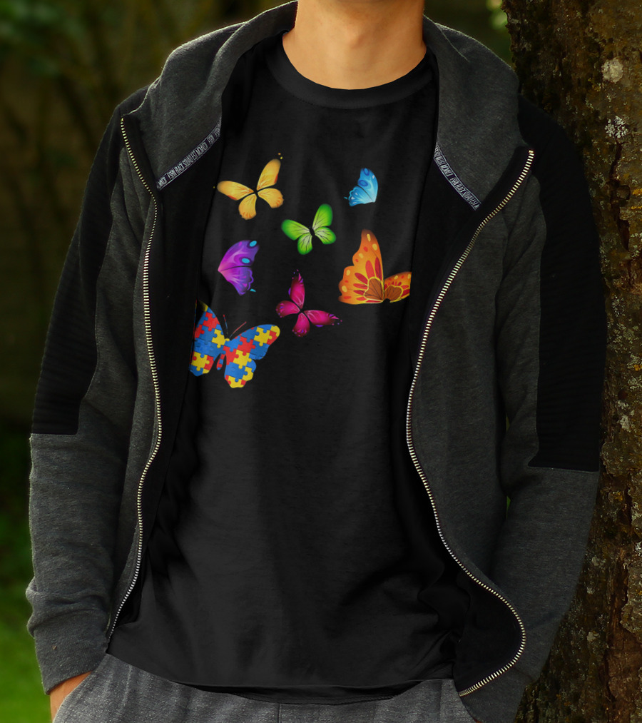 Autism Awareness Butterfly With Multicolored Puzzle T-Shirt