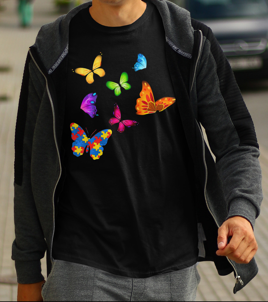 Autism Awareness Butterfly With Multicolored Puzzle T-Shirt