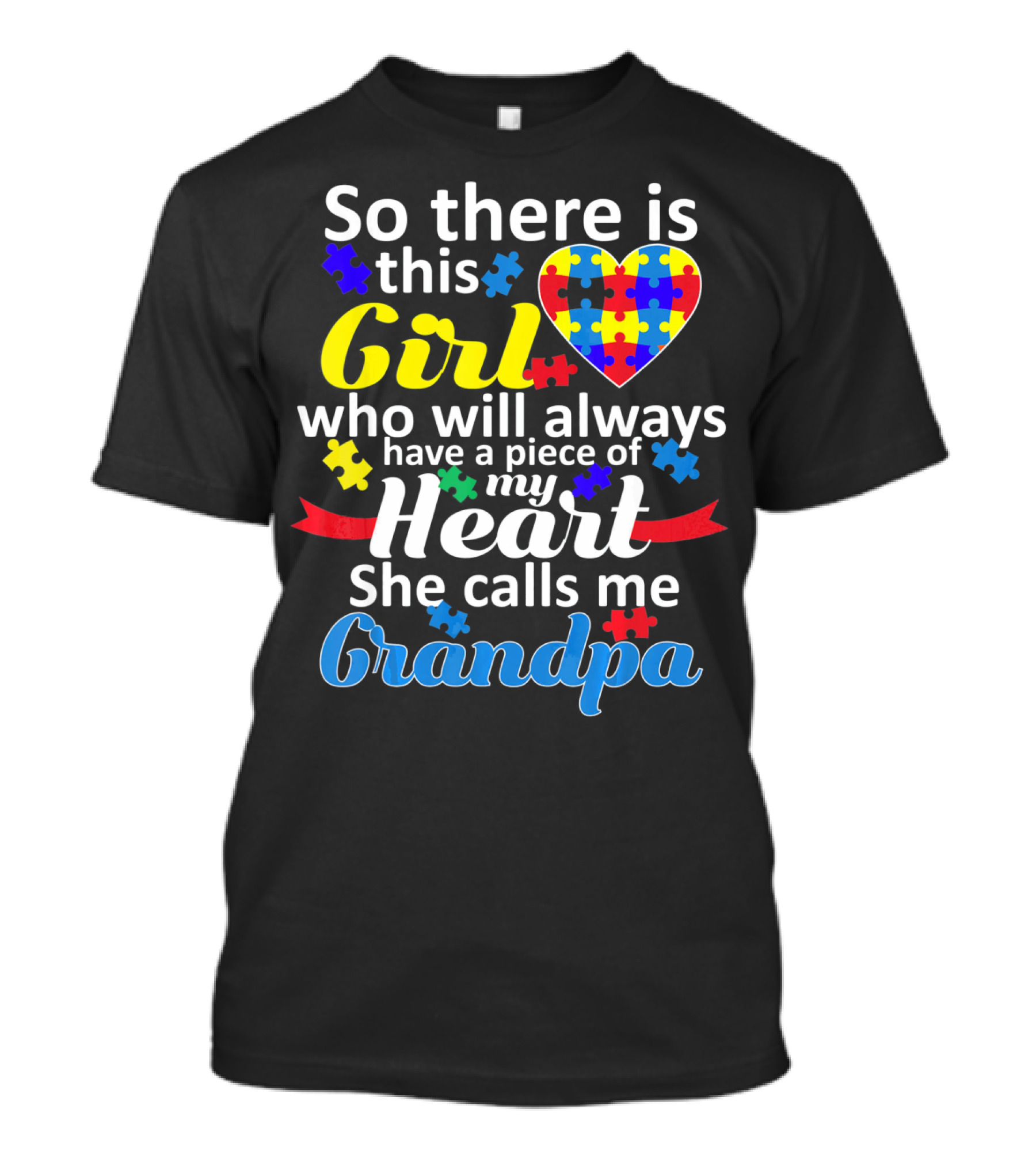 Autism Awareness Puzzle Heart Girl Grandpa T-Shirt