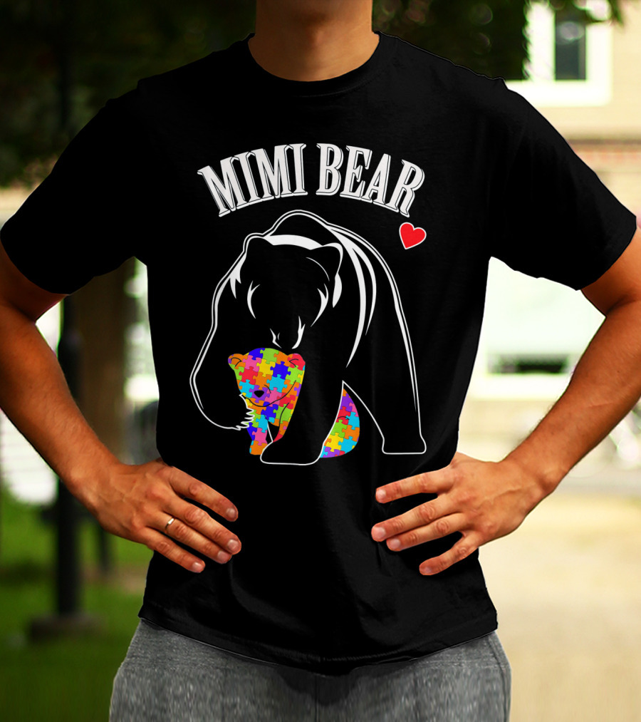 Mimi Bear Autism Awareness Love Puzzle Heart T-Shirt