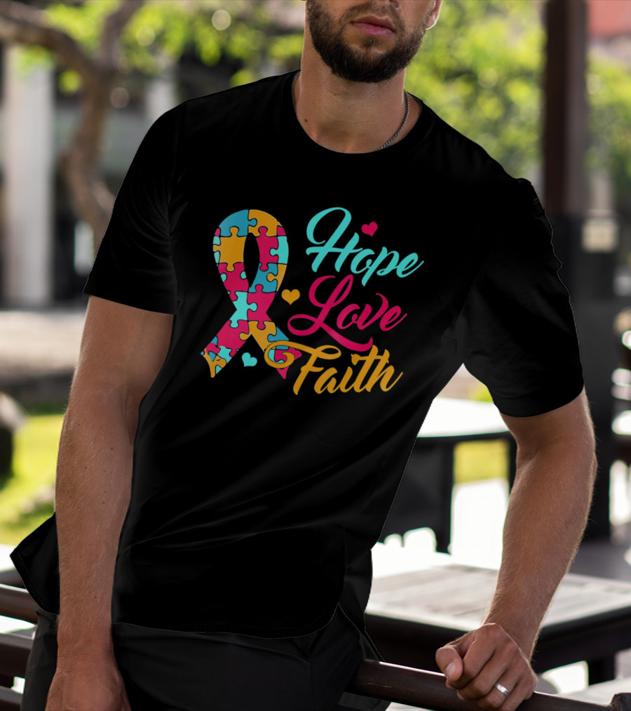 Hope Love Faith Autism Awareness Puzzle T-Shirt