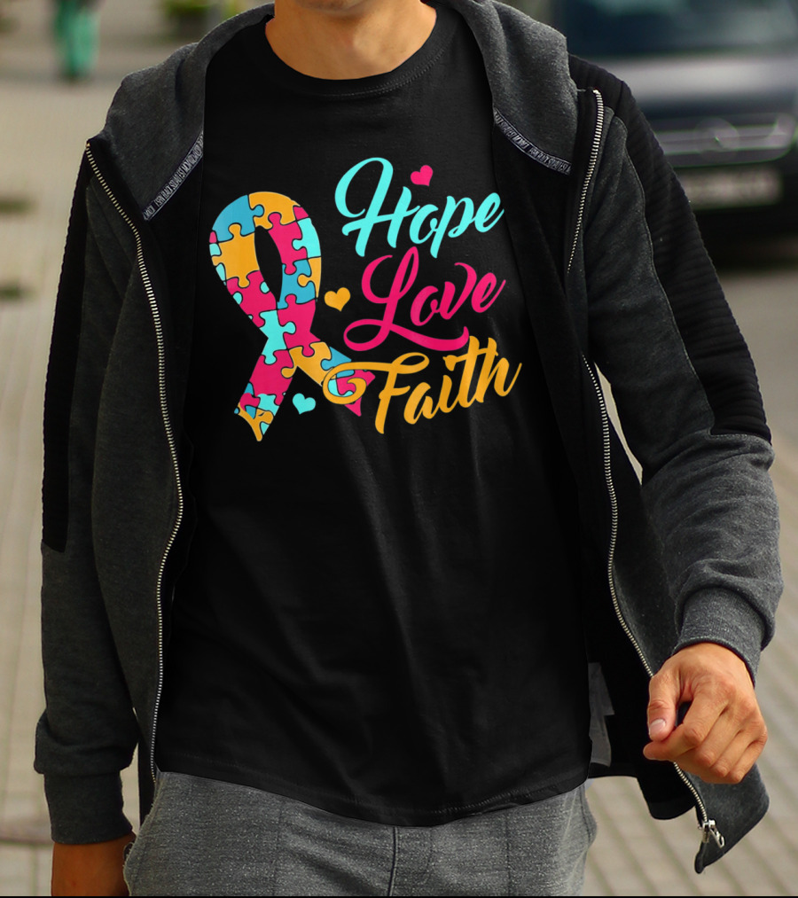 Hope Love Faith Autism Awareness Puzzle T-Shirt