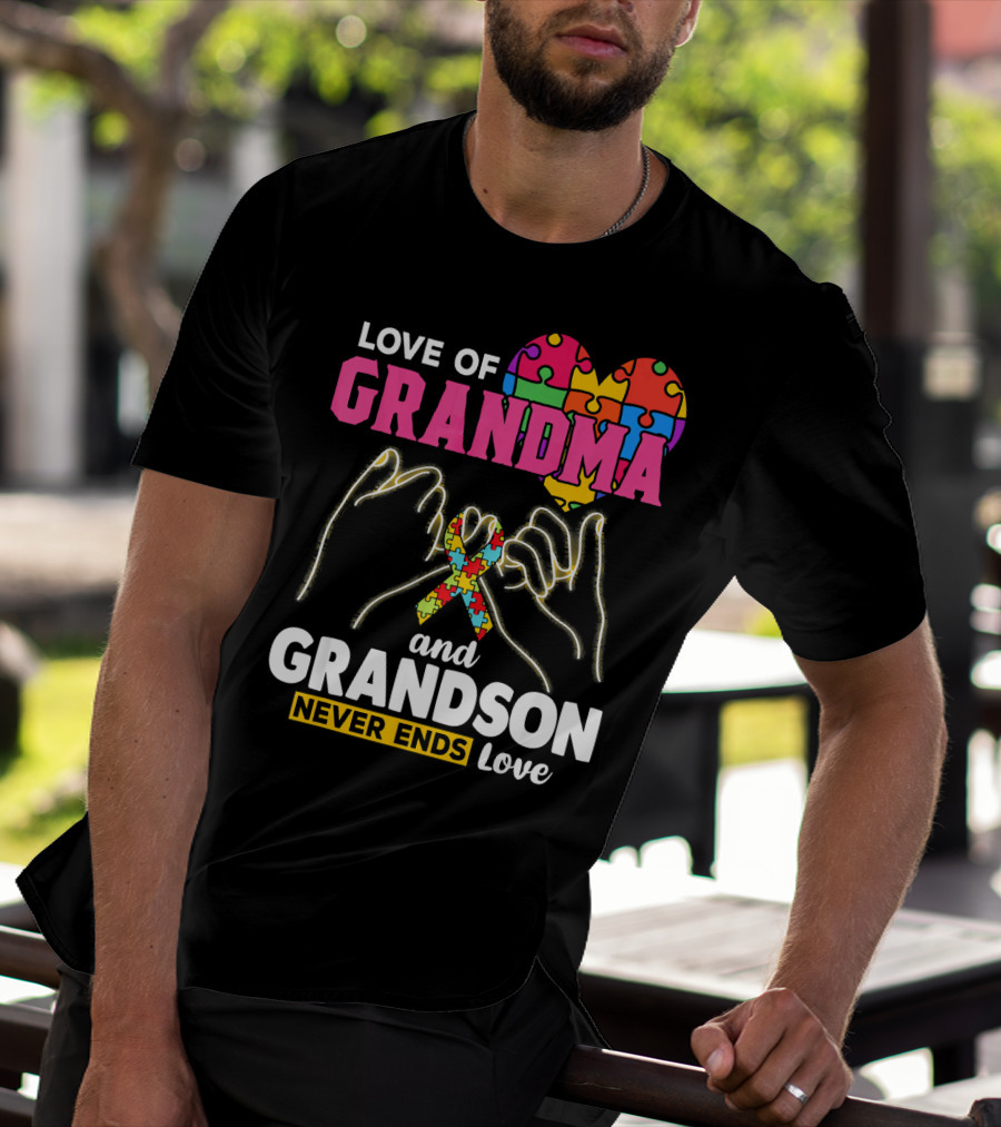 Love Of Grandma And Grandson Never Ends Love Puzzle Heart Hands T-Shirt