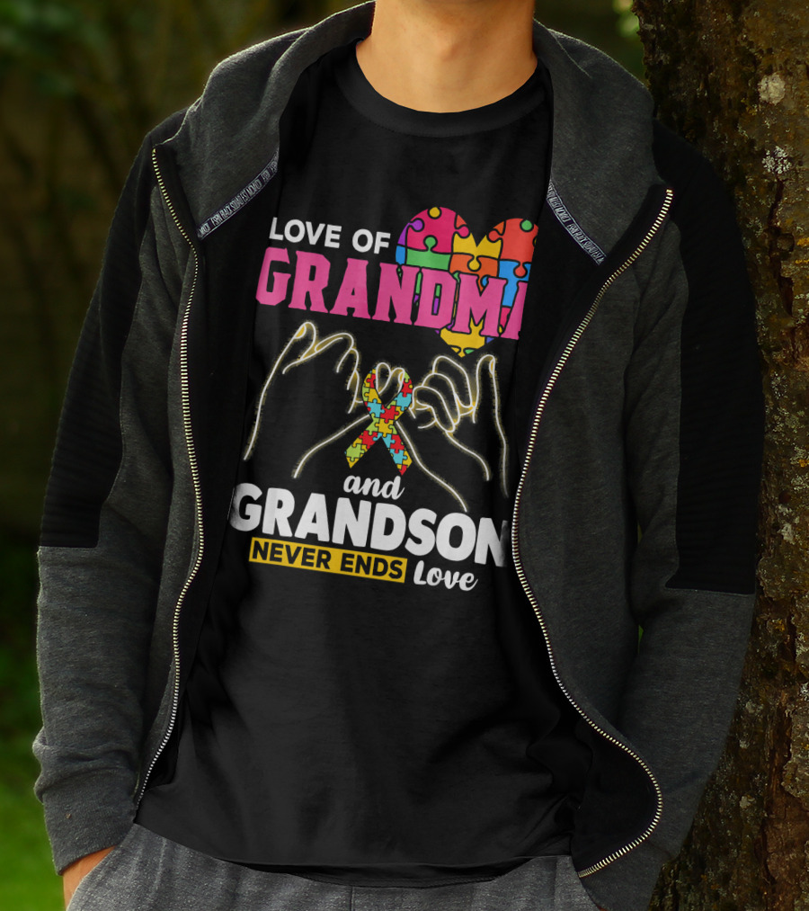 Love Of Grandma And Grandson Never Ends Love Puzzle Heart Hands T-Shirt