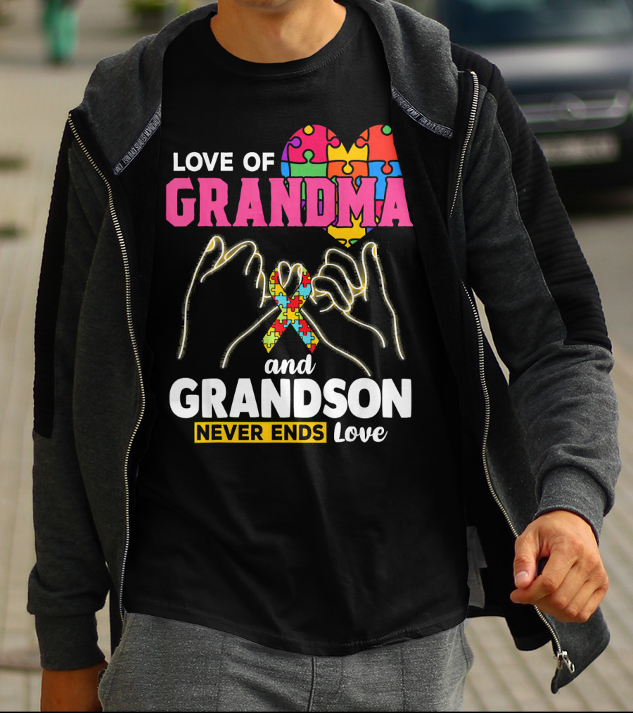 Love Of Grandma And Grandson Never Ends Love Puzzle Heart Hands T-Shirt