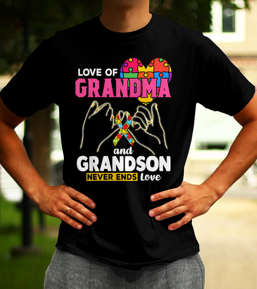Love Of Grandma And Grandson Never Ends Love Puzzle Heart Hands T-Shirt