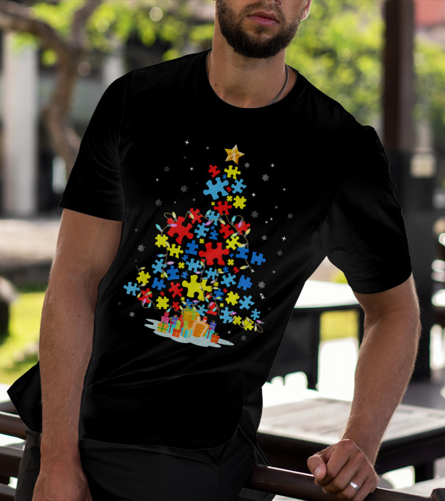 Puzzle Piece Autism Awareness Christmas Tree T-Shirt