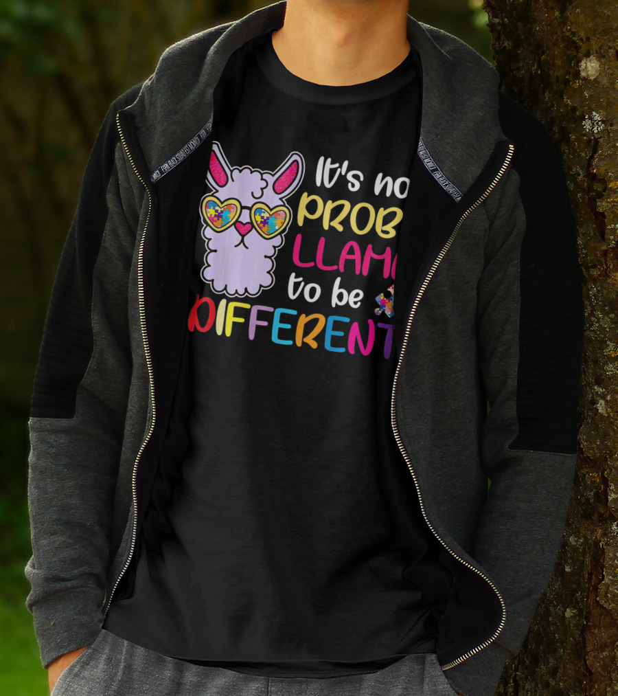 It's No Prob-Llama To Be Different Puzzle Heart Glasses T-Shirt