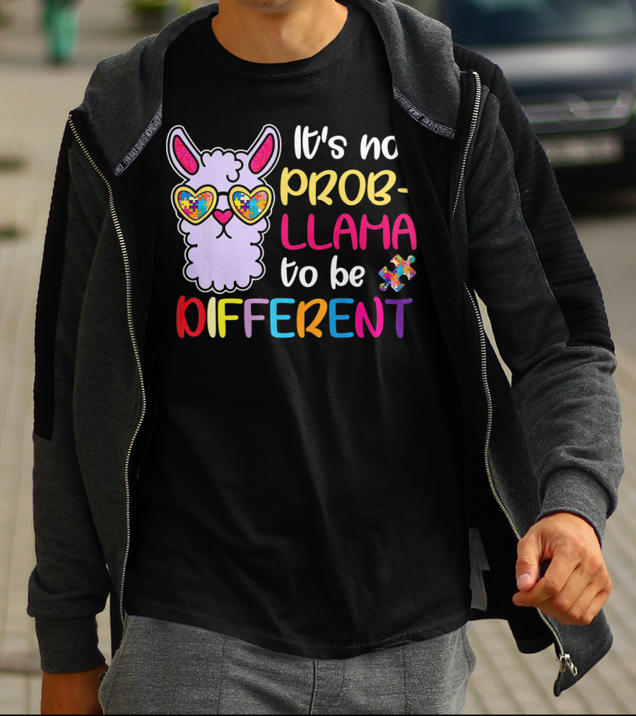 It's No Prob-Llama To Be Different Puzzle Heart Glasses T-Shirt