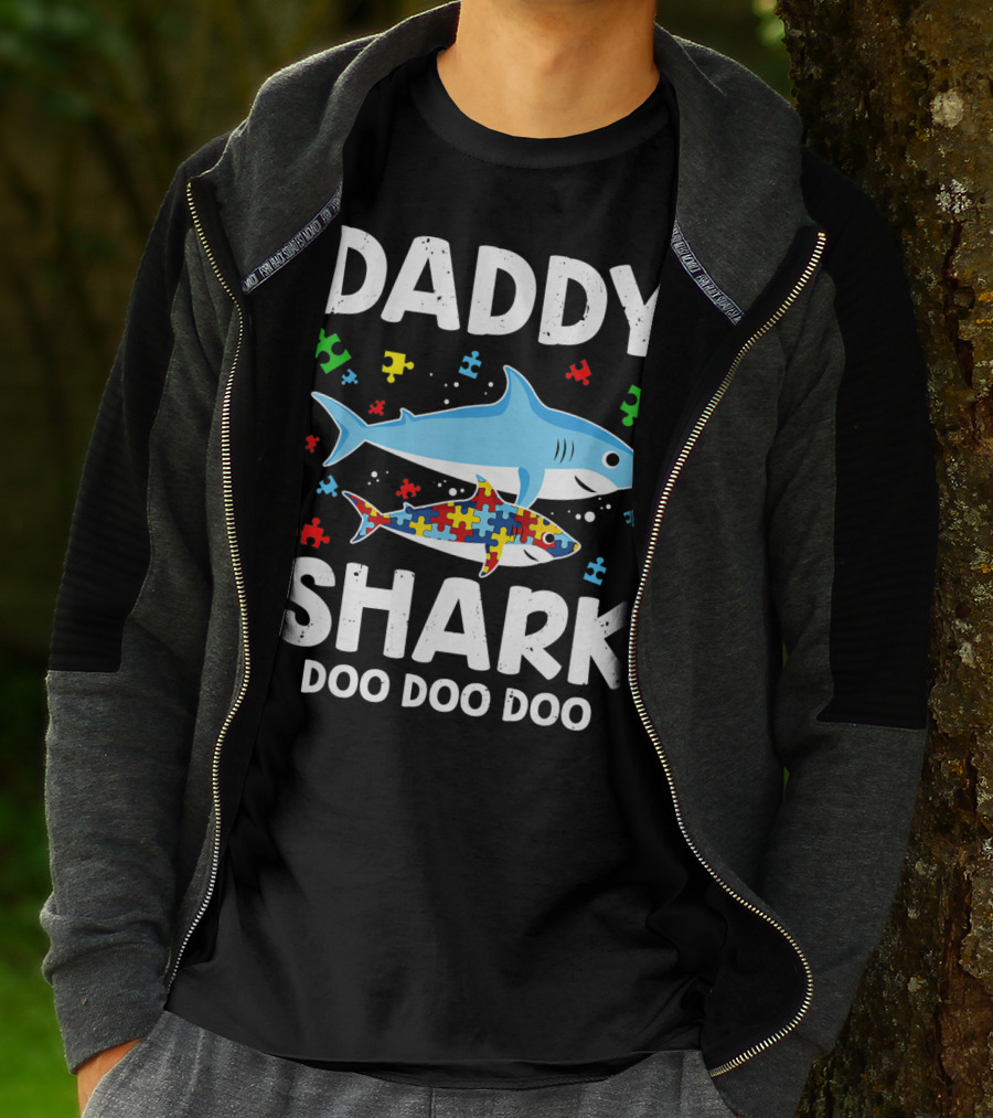 Daddy Shark Doo Doo Doo Autism Awareness Puzzle Piece T-Shirt