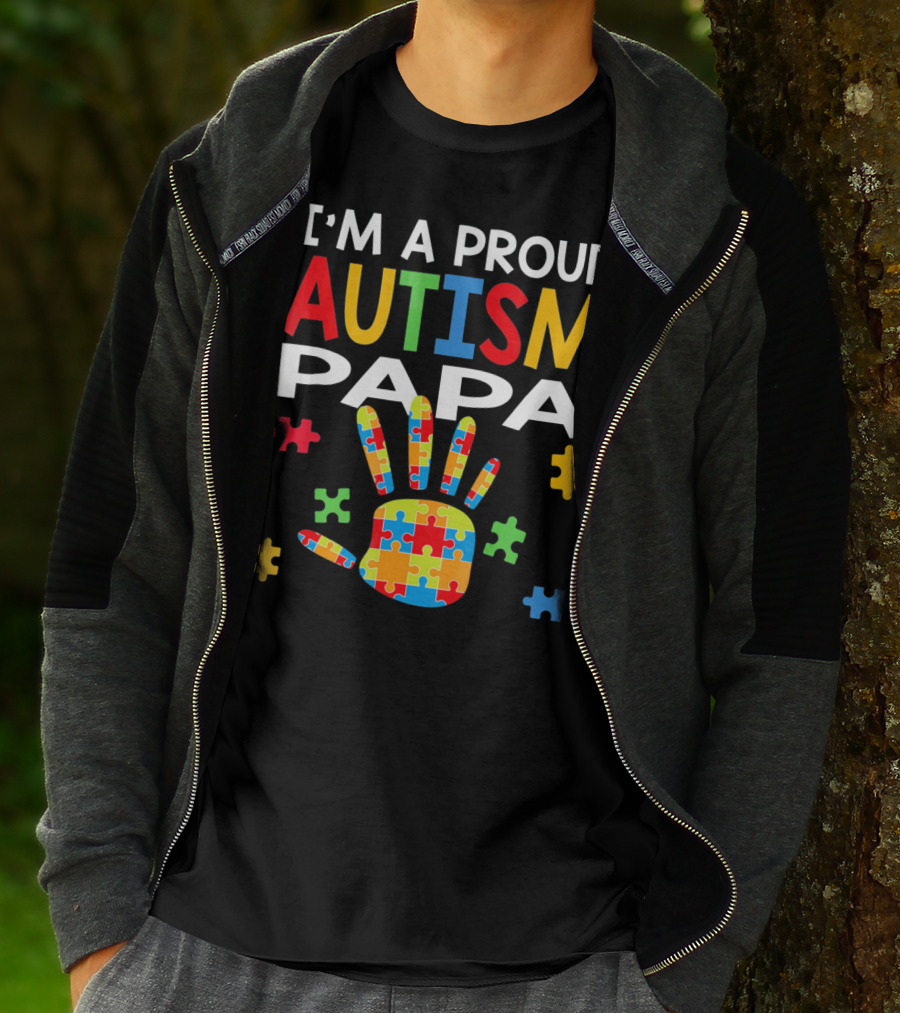 I'm A Proud Autism Papa Puzzle Hand Colorful T-Shirt