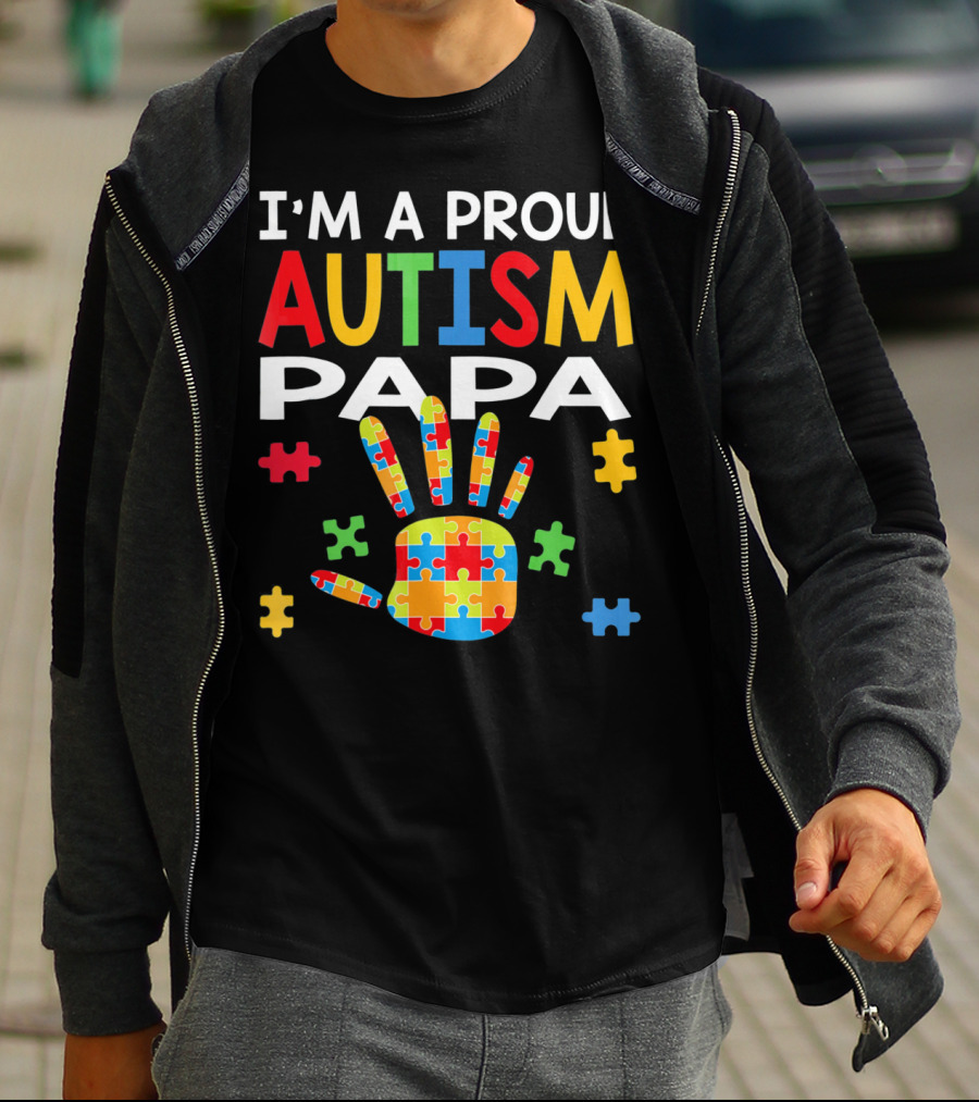 I'm A Proud Autism Papa Puzzle Hand Colorful T-Shirt