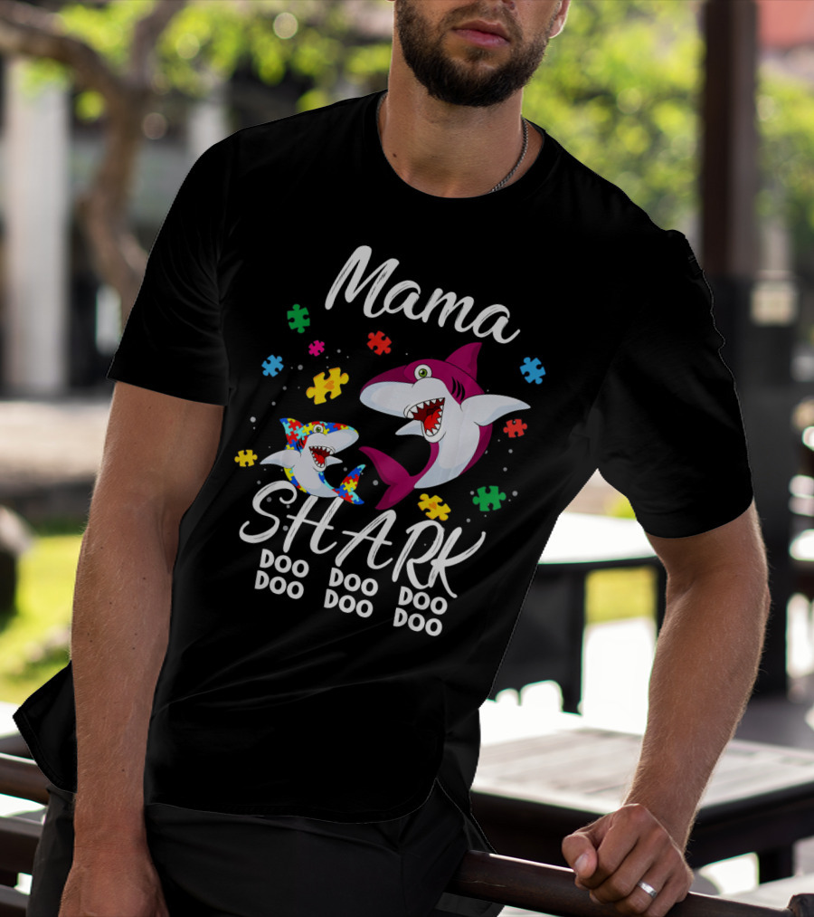 Mama Shark Autism Awareness Doo Doo Doo Puzzle Pieces T-Shirt